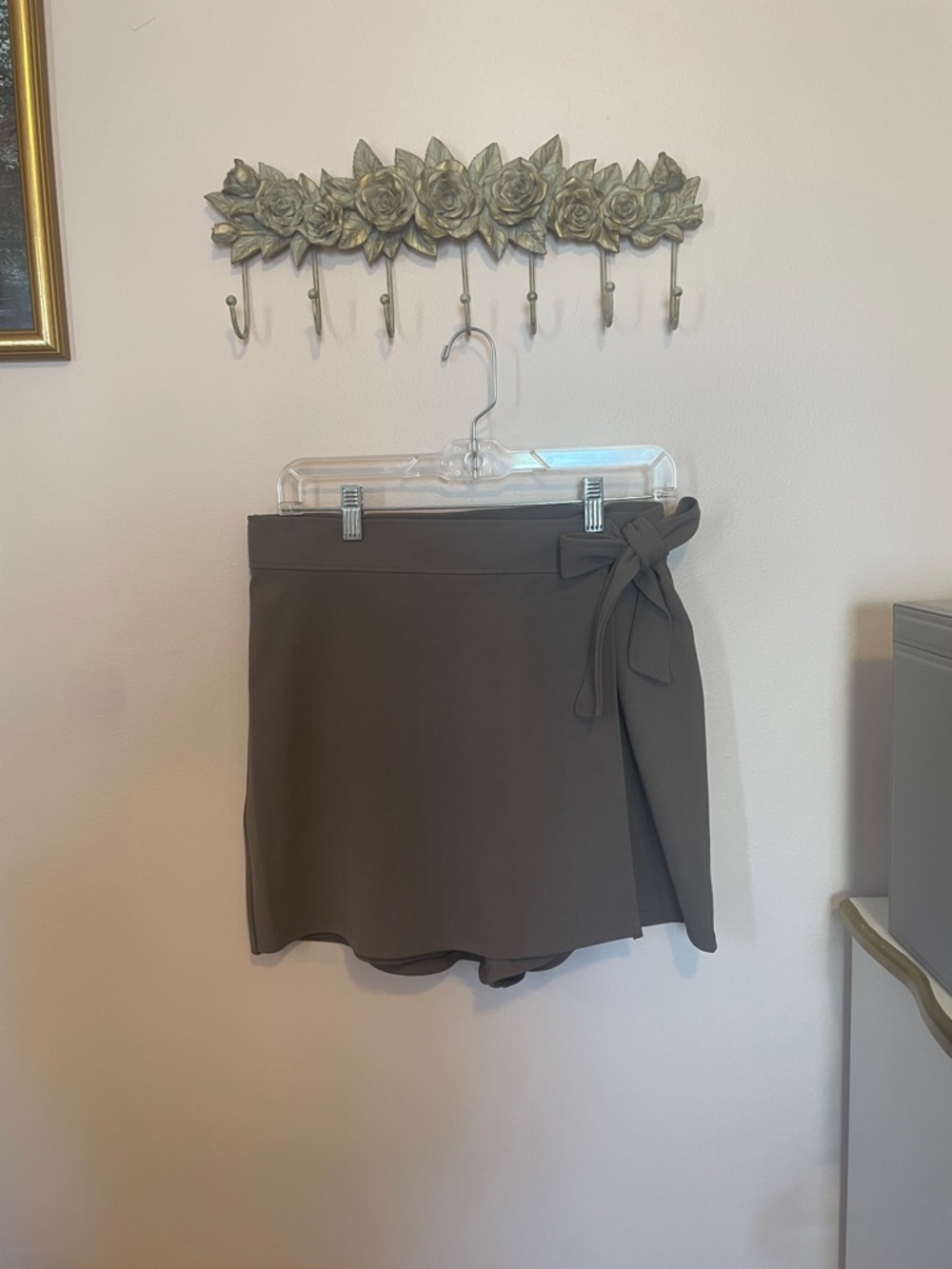 Classic Taupe Mini Wrap Skort with Side Tie
